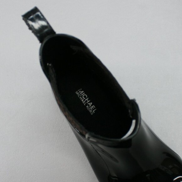 Michael Kors Ladies 8 Chelsea Charm Black PVC Brown Logo Rain Ankle Boots JH21G - Picture 7 of 12